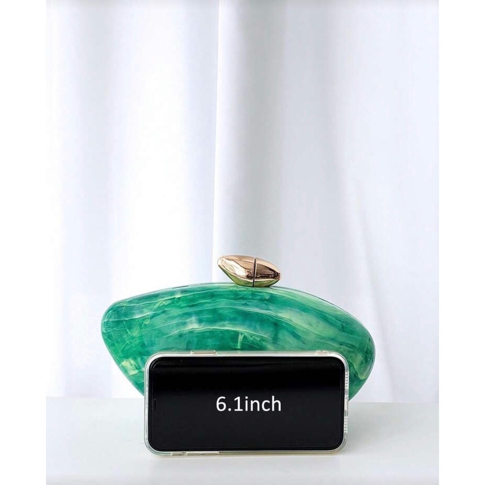 Green Marble Acrylic Clutch Bag Gold Hardware Evening Purse Chain Strap NEW - Picture 6 of 6